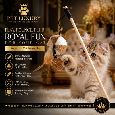 Pet Luxury Royal Pounce Wand - Interactive Kitten Teaser Stick with Feather & Bell