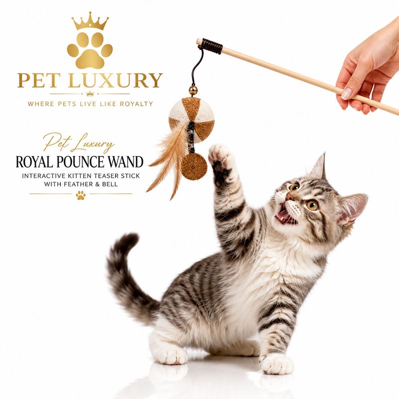 Pet Luxury Royal Pounce Wand - Interactive Kitten Teaser Stick with Feather & Bell