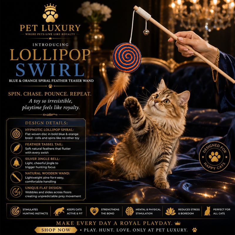 Pet Luxury Lollipop Swirl - Blue & Orange Spiral Feather Teaser Wand