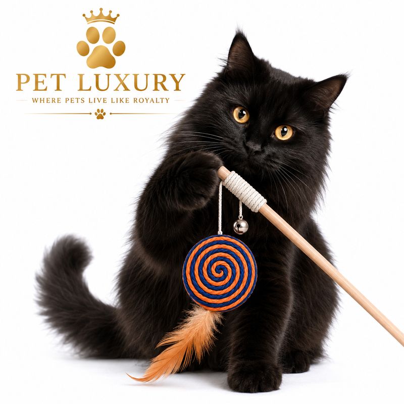 Pet Luxury Lollipop Swirl - Blue & Orange Spiral Feather Teaser Wand