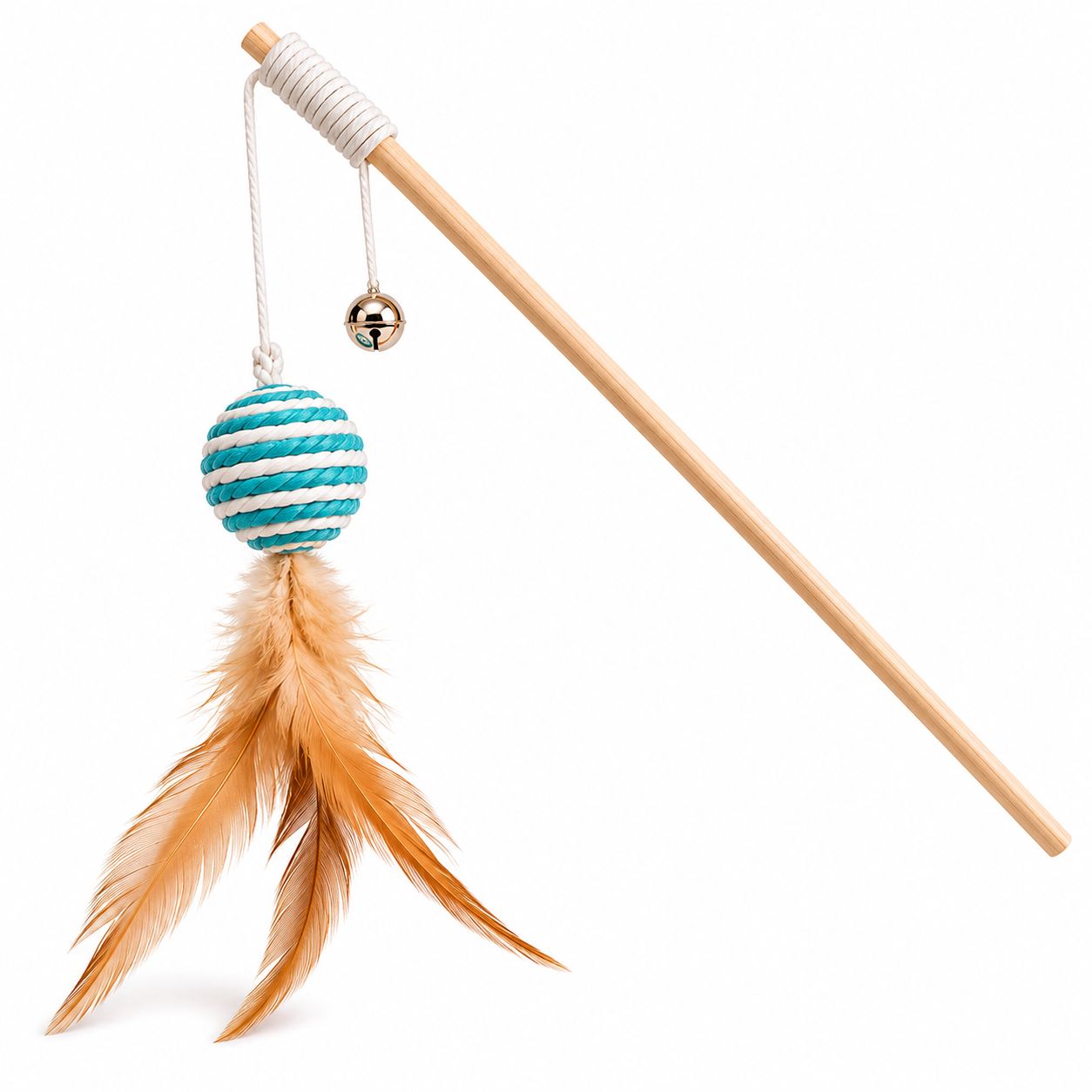 Pet Luxury Aqua Pounce - Turquoise Striped Ball Feather Teaser Wand Pet Luxury Aqua Pounce - Turquoise Striped Ball Feather Teaser Wand