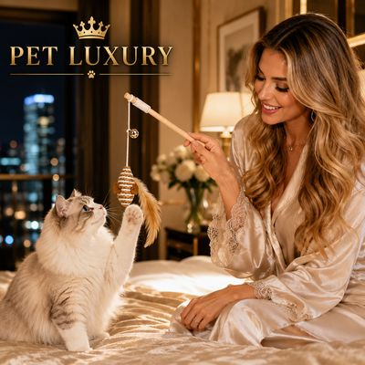Pet Luxury Natural Hunt Wand - Boho Sisal Mouse Feather Teaser Stick