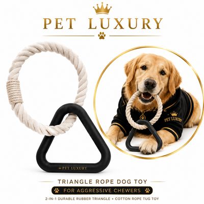 Pet Luxury Triangle Rope Dog Toy for Aggressive Chewers - 2-in-1 Durable Rubber Triangle + Cotton Rope Tug Toy - Black Pet Luxury Triangle Rope Dog Toy for Aggressive Chewers - 2-in-1 Durable Rubber Triangle + Cotton Rope Tug Toy - Black