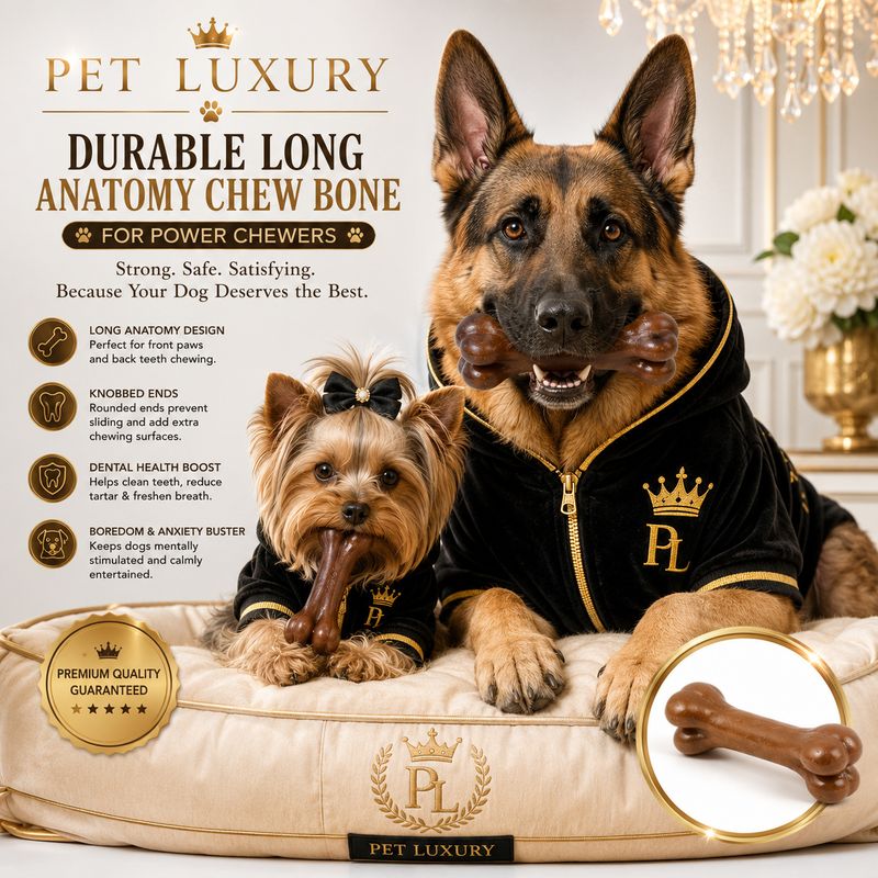 Durable Long Anatomy Chocolate Brown Chew Bone - For Power Chewers