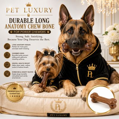 Durable Long Anatomy Chocolate Brown Chew Bone - For Power Chewers
