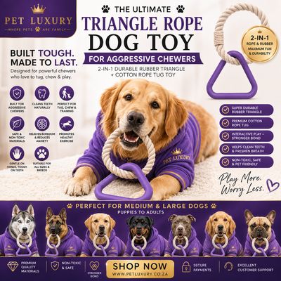 Pet Luxury Triangle Rope Dog Toy for Aggressive Chewers - 2-in-1 Durable Rubber Triangle + Cotton Rope Tug Toy - Purple