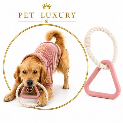 Pet Luxury Triangle Rope Dog Toy for Aggressive Chewers - 2-in-1 Durable Rubber Triangle + Cotton Rope Tug Toy -Pink