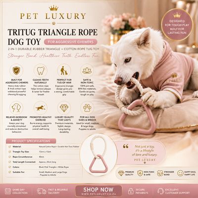 Pet Luxury Triangle Rope Dog Toy for Aggressive Chewers - 2-in-1 Durable Rubber Triangle + Cotton Rope Tug Toy -Pink