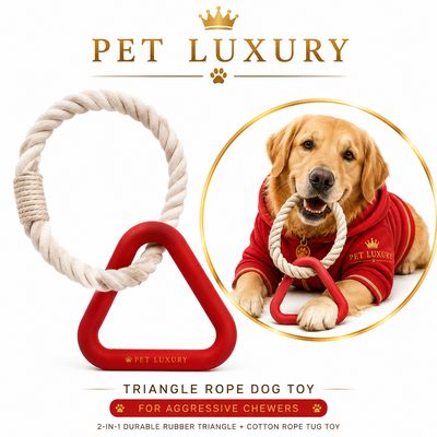 Pet Luxury Triangle Rope Dog Toy for Aggressive Chewers - 2-in-1 Durable Rubber Triangle + Cotton Rope Tug Toy - Red Pet Luxury Triangle Rope Dog Toy for Aggressive Chewers - 2-in-1 Durable Rubber Triangle + Cotton Rope Tug Toy - Red