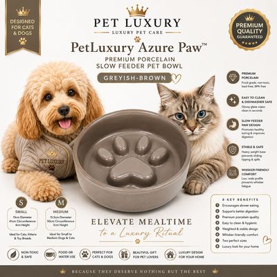 PetLuxury Azure Paw™ Premium Porcelain Slow Feeder Pet Bowl – Greyish-Brown PetLuxury Azure Paw™ Premium Porcelain Slow Feeder Pet Bowl – Greyish-Brown