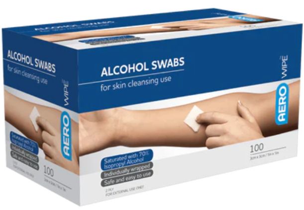 AEROWIPE 70% Isopropyl Alcohol Swab 3 x 3cm Box/100