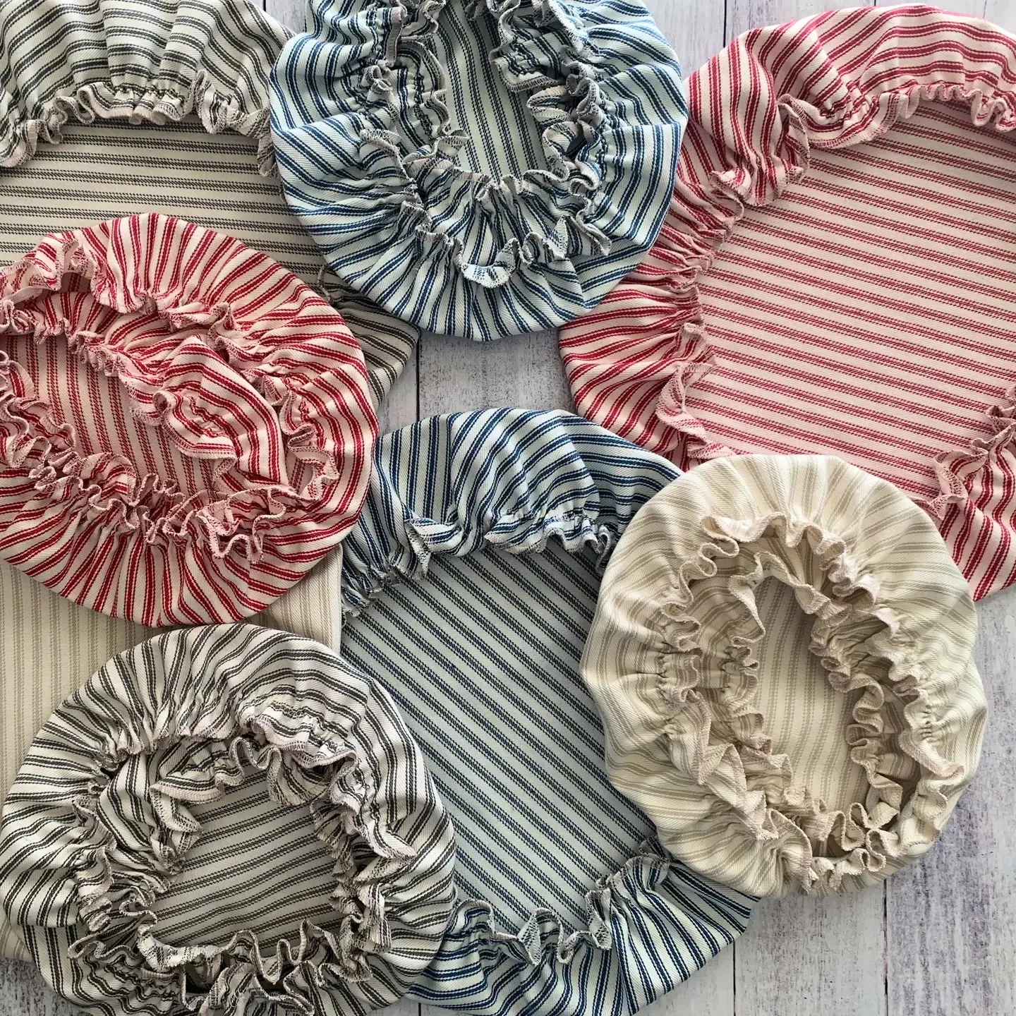 Khaki Ticking Stripes Reusable Bowl Covers, set of three