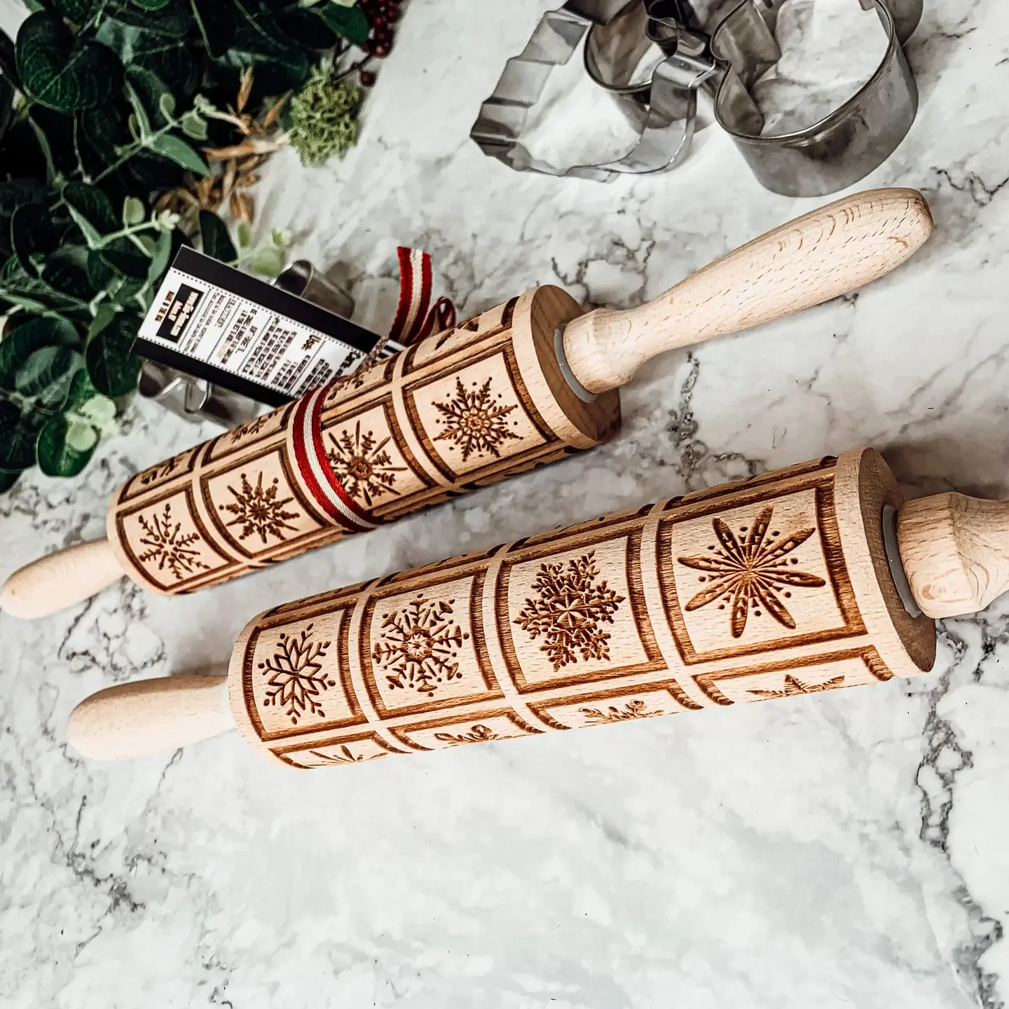 Snowflake Square Wooden Rolling Pins and Cookie Cutter set