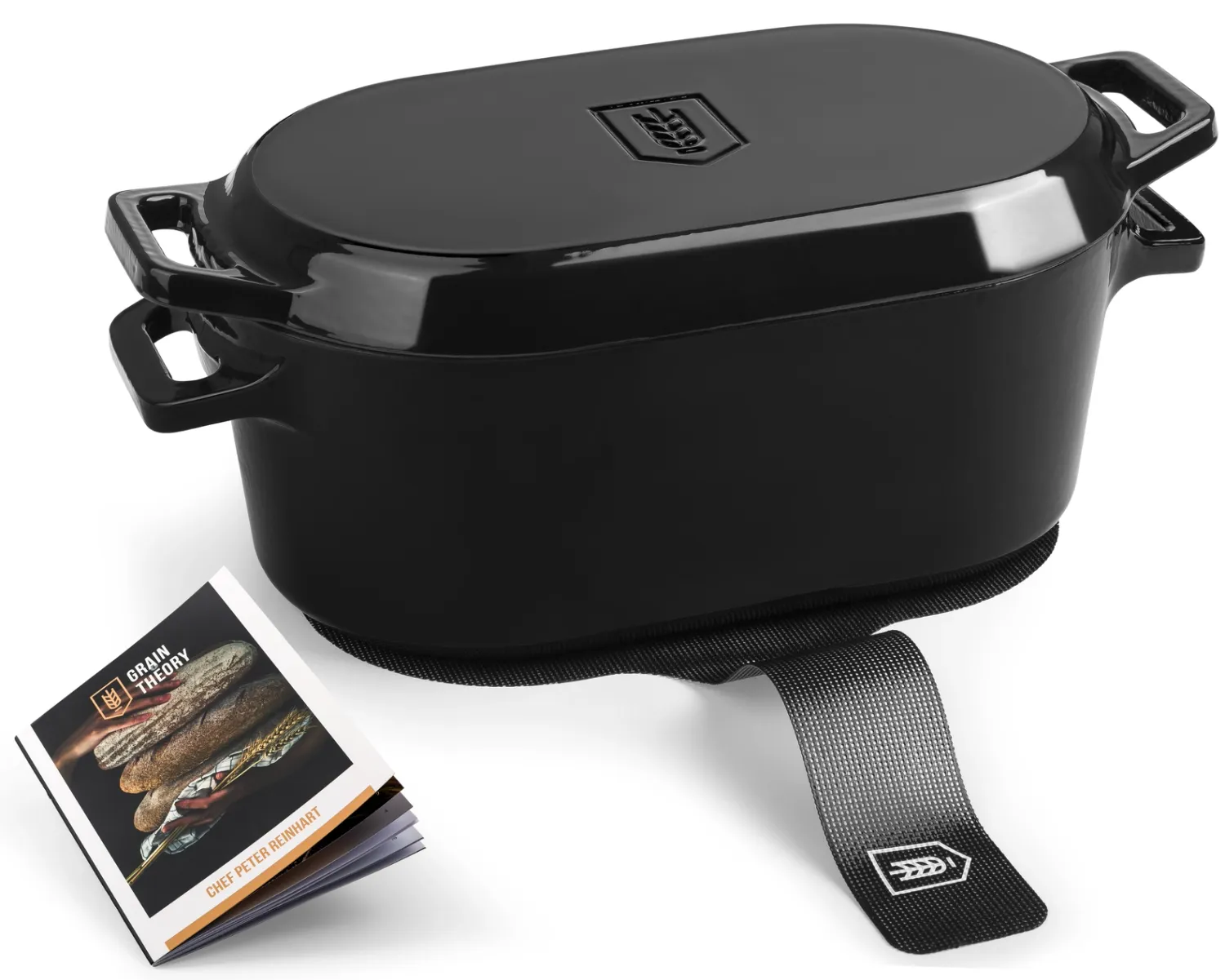 Kook Dutch Oven with Lid, Enameled Cast Iron, 3.4 Qt - Black