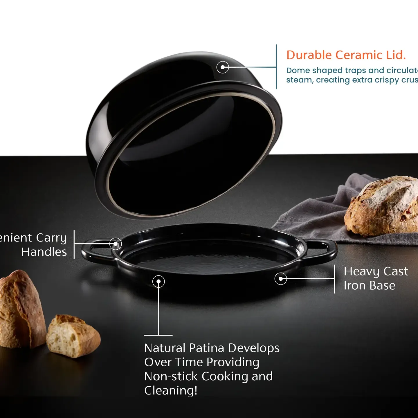 Kook Enameled Cast Iron Bread Oven, Black