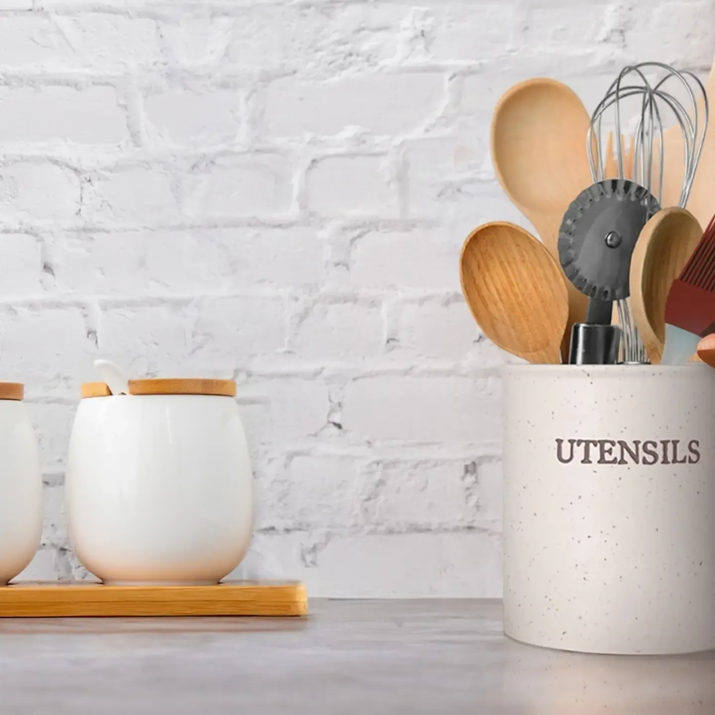 Kook Utensil Crock, Speckled Ceramic