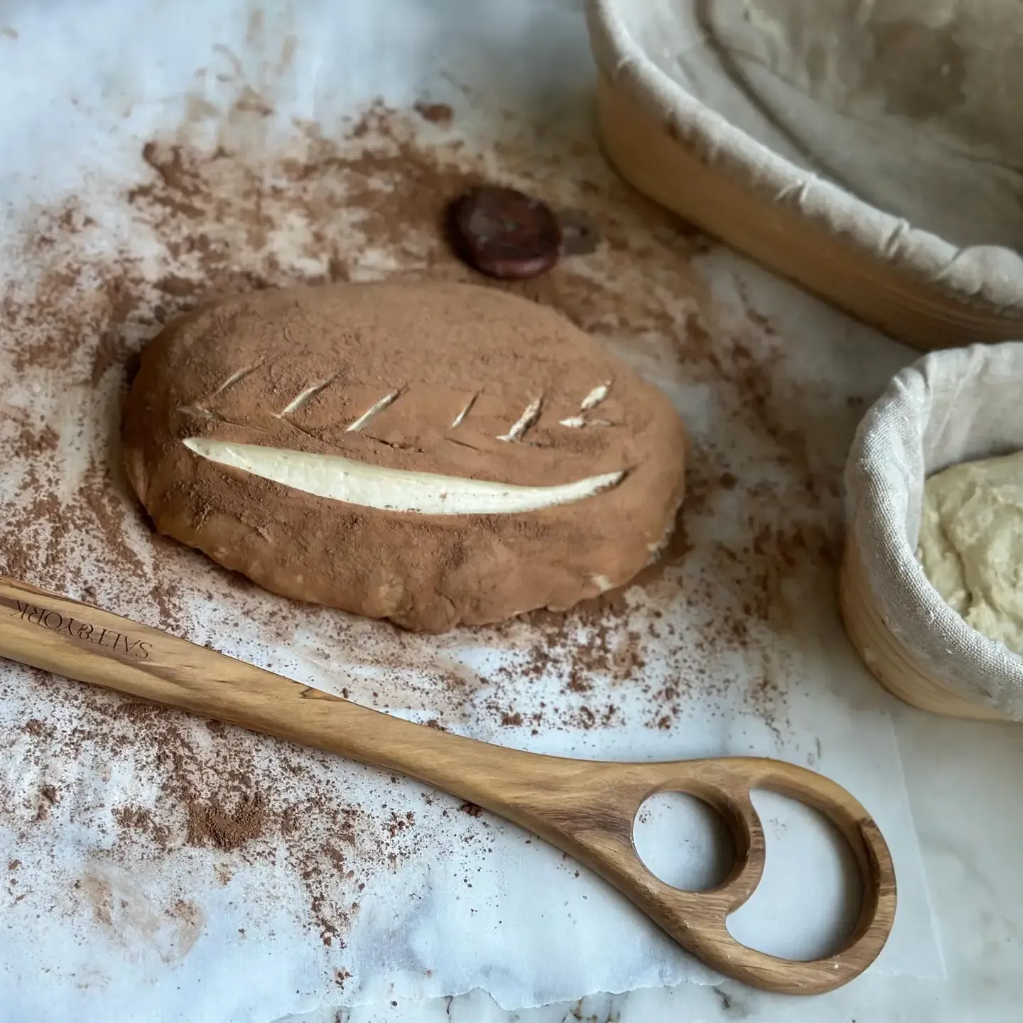 Large Olive Wood Dough Hook/Dough Whisk