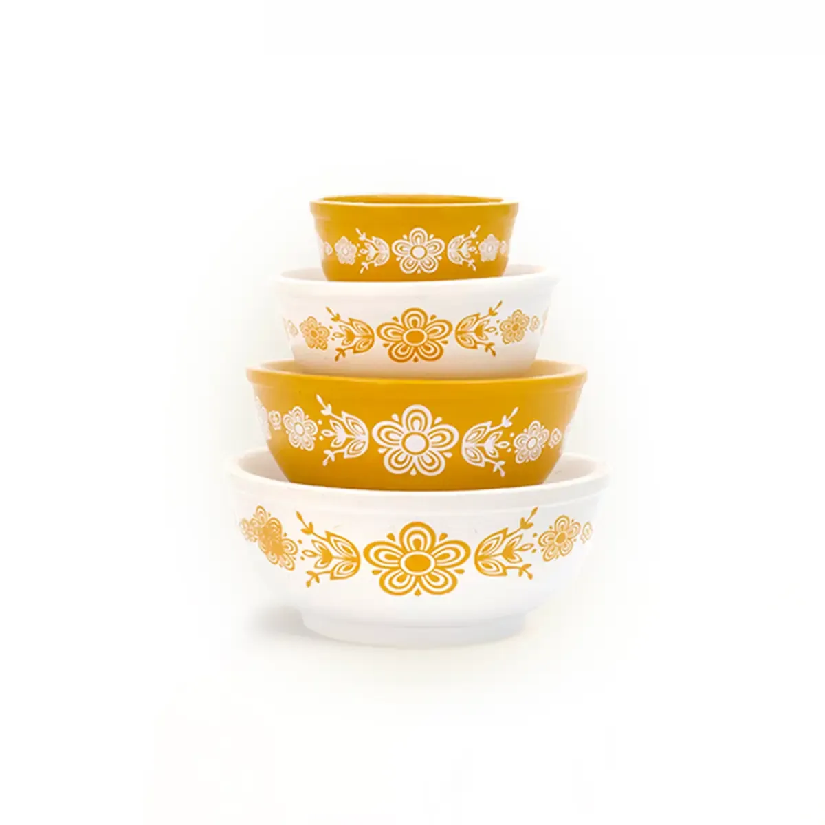 Mini Pyrex-Inspired Mixing Bowls Retro Stackable Set - Butterfly Gold