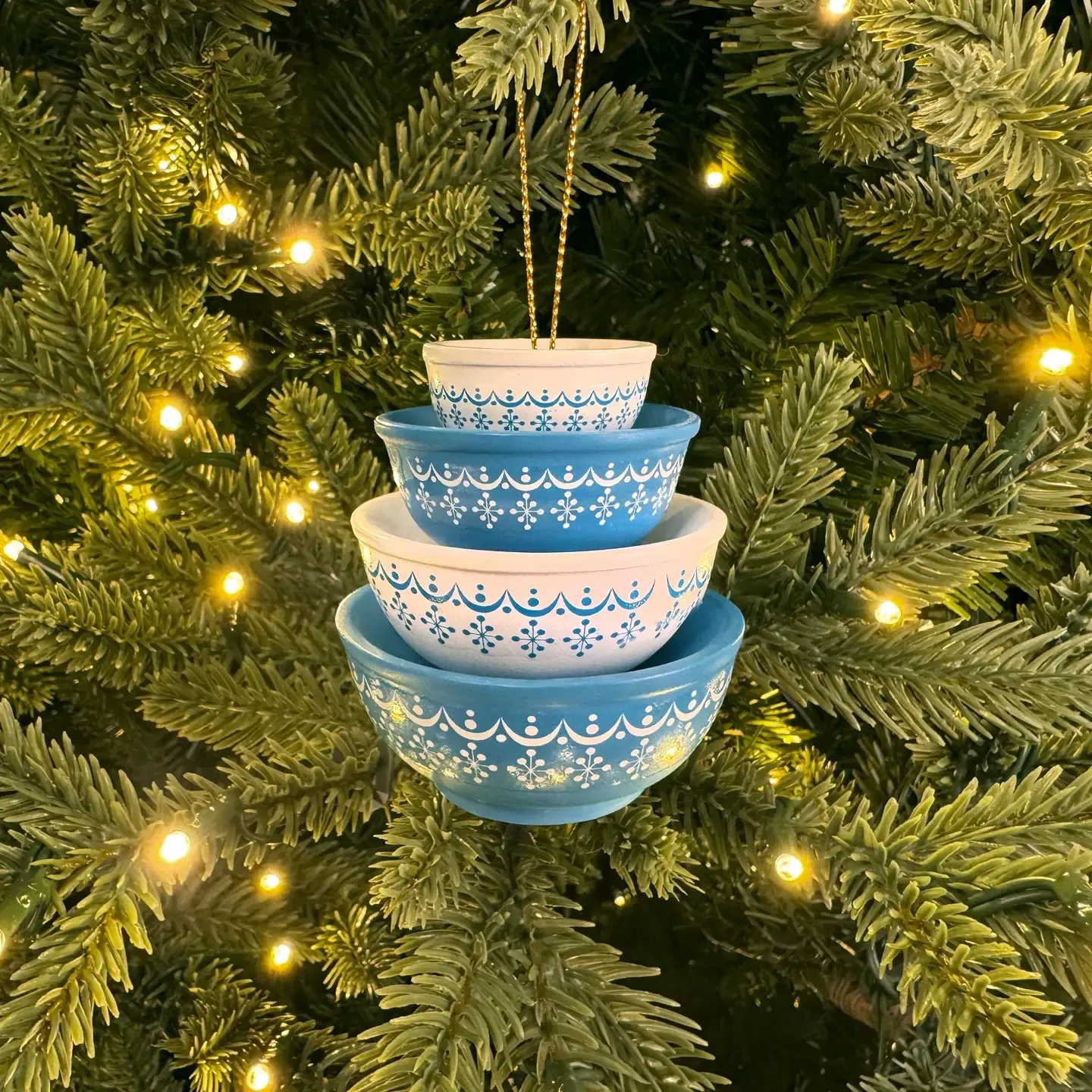 Mini Pyrex-Inspired Bowl Ornament \ Snowflake Blue