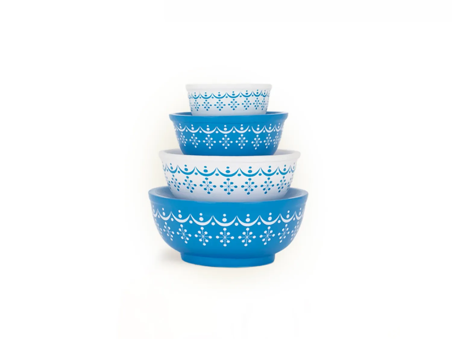 Mini Pyrex-Inspired Mixing Bowls â€“ Retro Stackable Set - Blue Snowflake