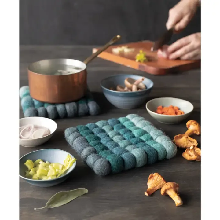 Lagoon Recycled Wool Felt Dot Trivet