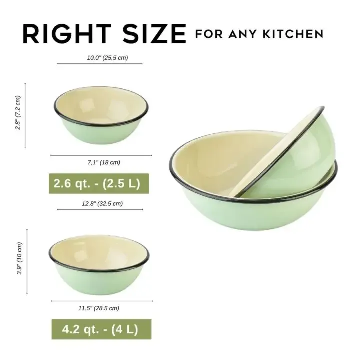 Mint Enamel Steel Bowl Set of 2 (2.7-qt + 4.2-qt)