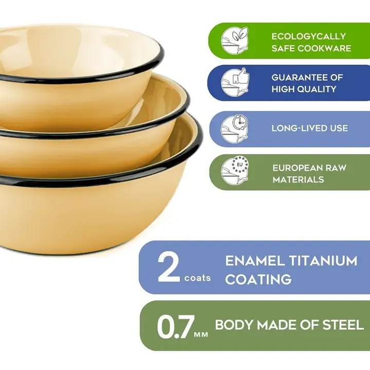 Cream Enamel Bowl Set of 3