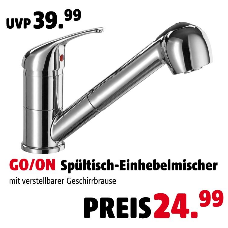 GO/ON Spültisch-Einhebelmischer mit verstellbarer Geschirrbrause