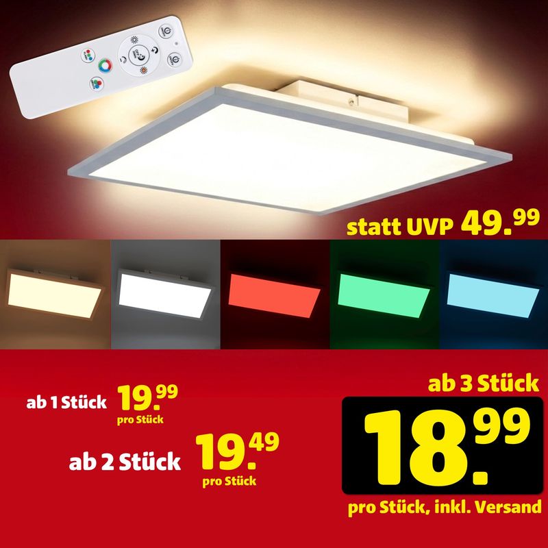 RGB LED Panel Nerys 45x45 cm – Dimmbar, CCT Farbwechsel, Fernbedienung, 2000lm – Modernes Deckenpanel für Wohnzimmer & Büro