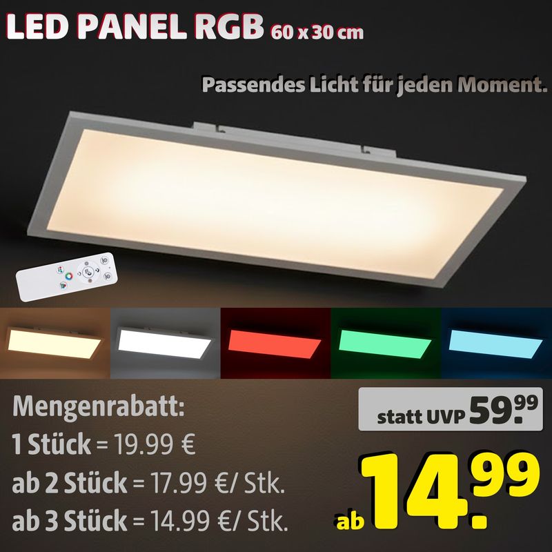 RGB LED Panel »Nerys«  60x30 cm Deckenlampe mit Farbwechsel & Fernbedienung – Top Deal