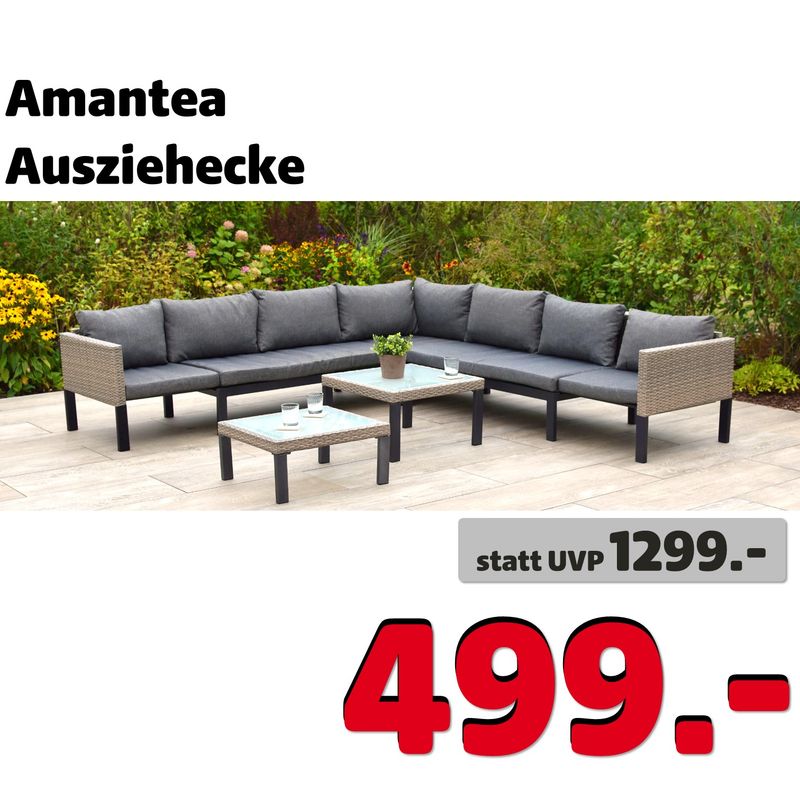 Merxx XXL Eckset Amantea – ausziehbar von 5 auf 7 Sitzplätze, inkl. 2 Tische & Kissen, Lounge, Gartenmöbelset
