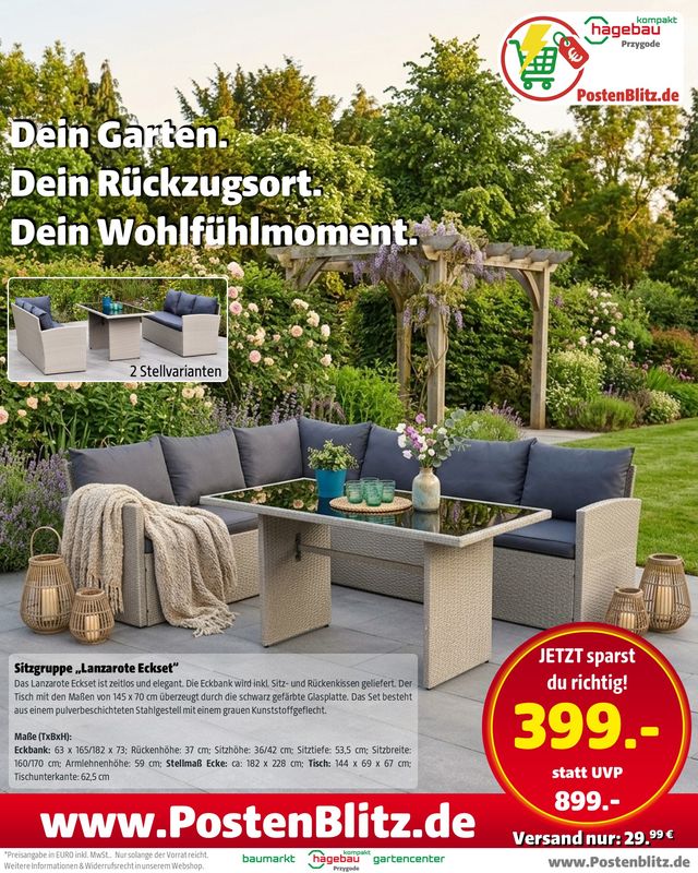 Lanzarote Gartenmöbelset Eckset - 399€ (statt 899€ UVP)
