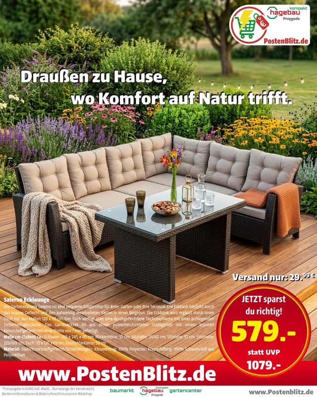 Salerno Garten-Ecklounge Set 579€ (statt 1079€ UVP)