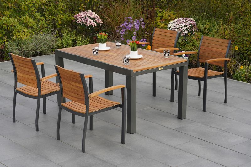 Santorin Set 5tlg., 4 Stapelsessel, Ausziehtisch