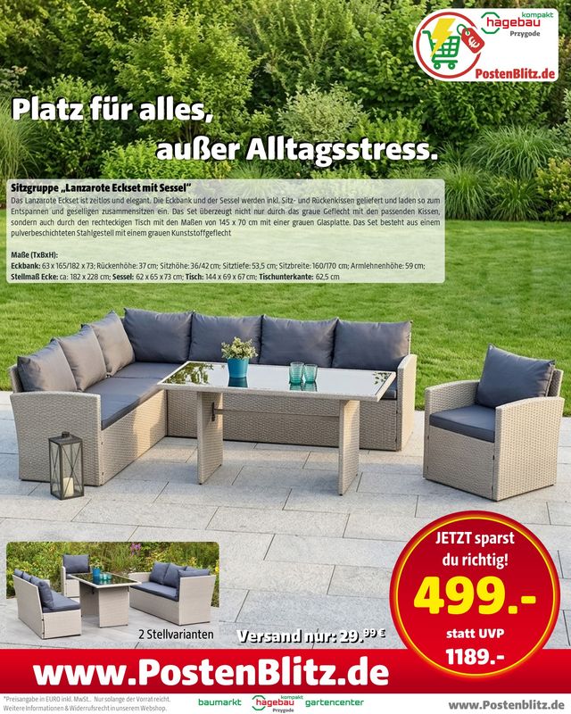 XXL Lanzarote Eckset mit Sessel für 499€ (statt 1189€ UVP)