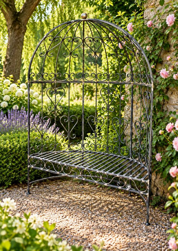 Banc romantique avec toit en fer forgé,plein