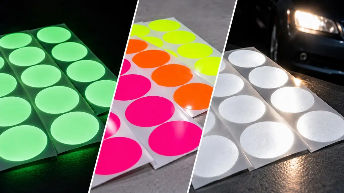 Porównanie naklejek fotoluminescencyjnych, fluorescencyjnych i odblaskowych