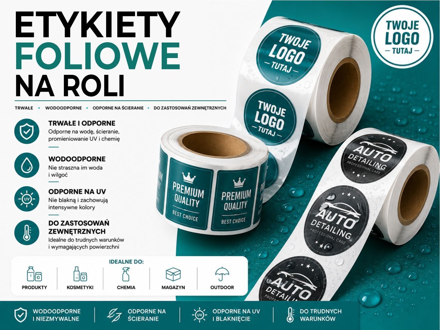 Etykiety foliowe PP na roli 90x50 mm