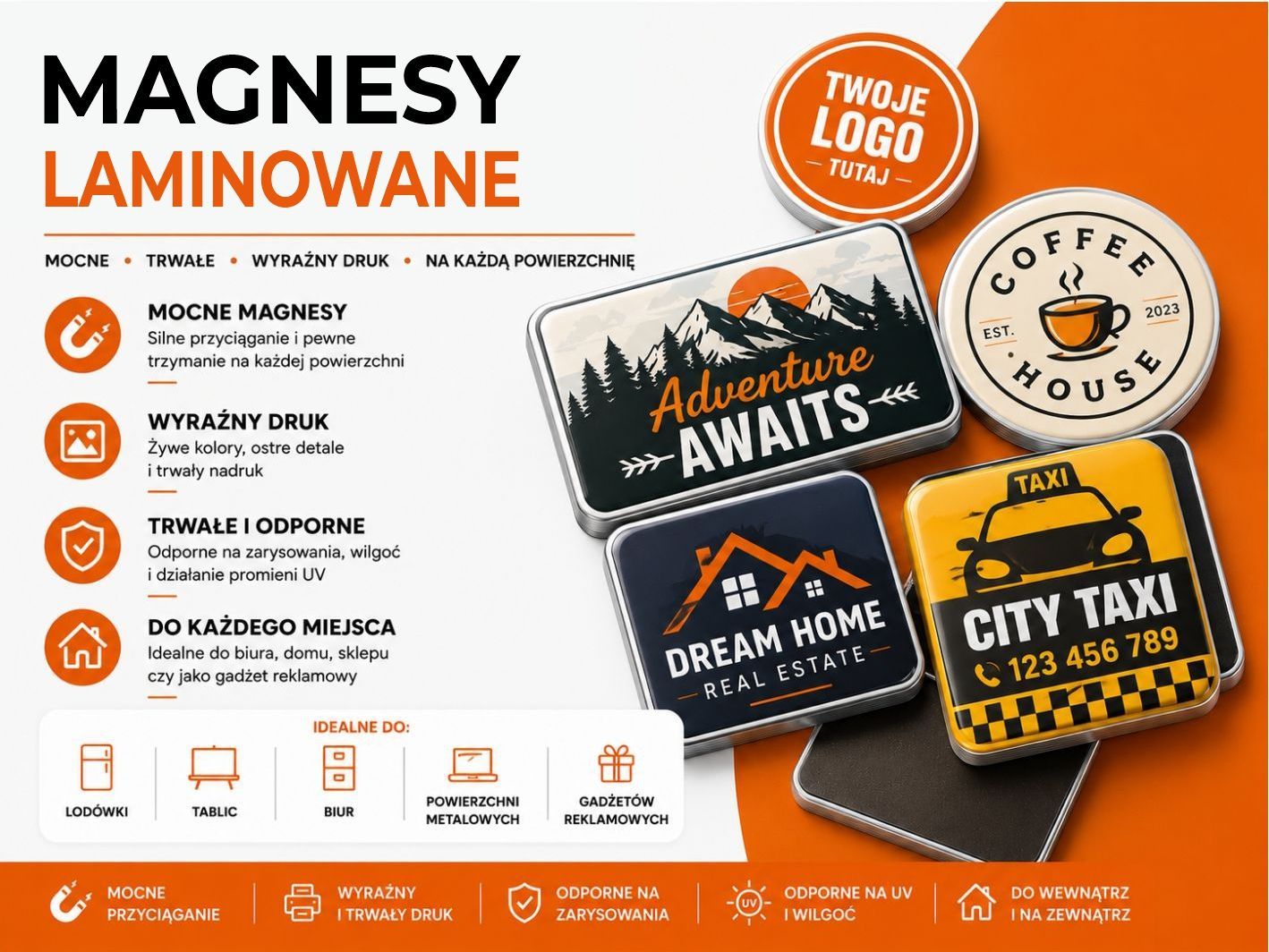 Magnesy z laminatem 80x50 mm