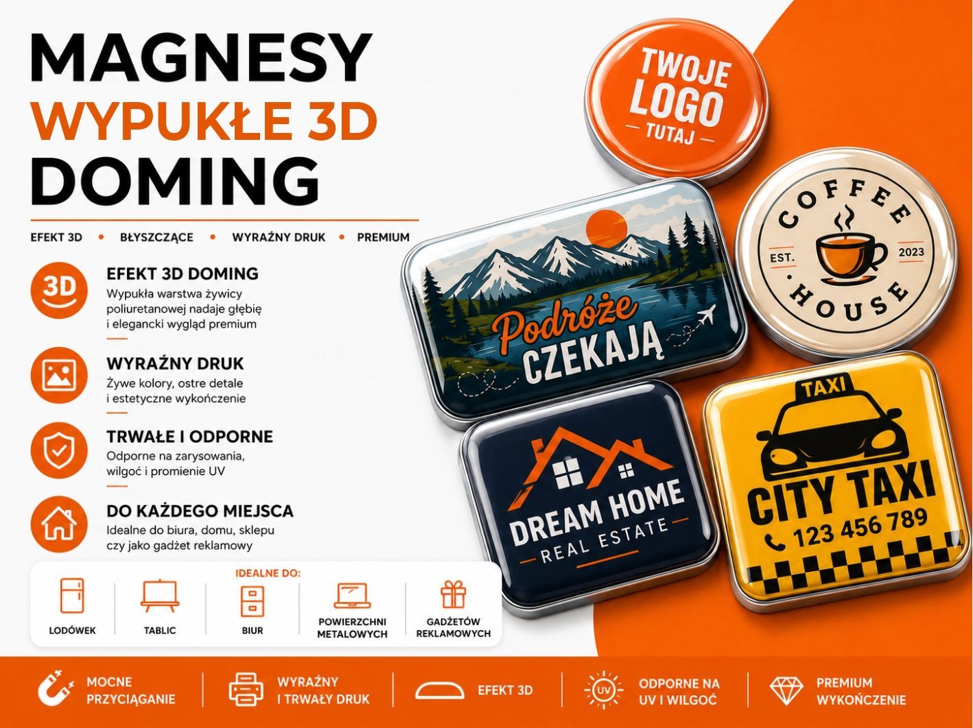 Magnesy wypukłe 3D Doming fi 40 mm / 40x40 mm