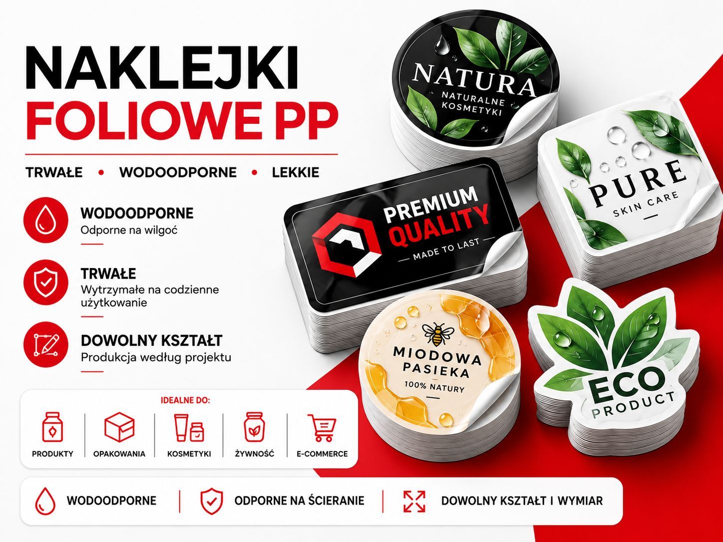 Naklejki foliowe PP 40×40 mm