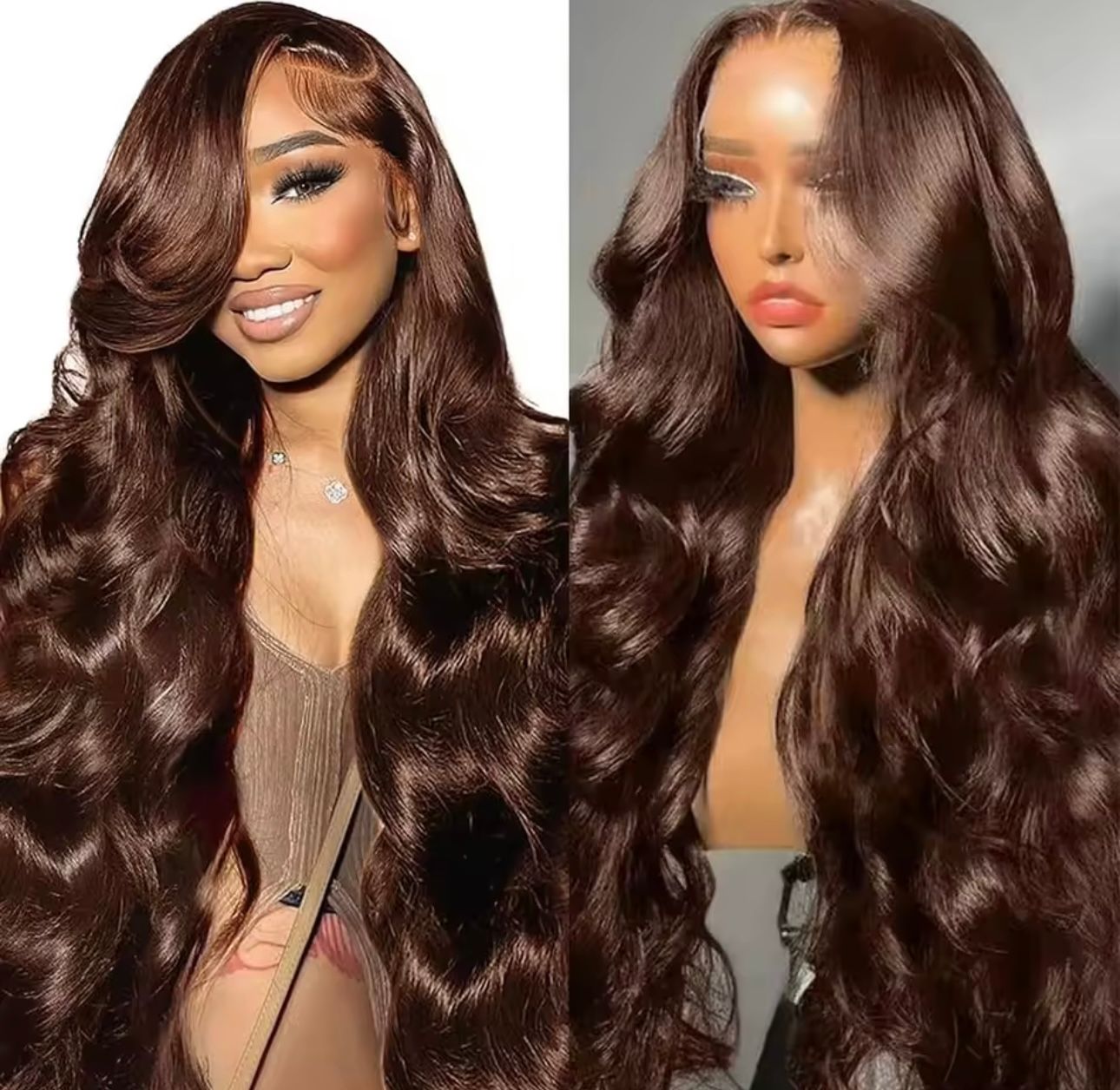 Chocolate color 250% Body wave human hair 13X4 HD lace pre plucked, bleached