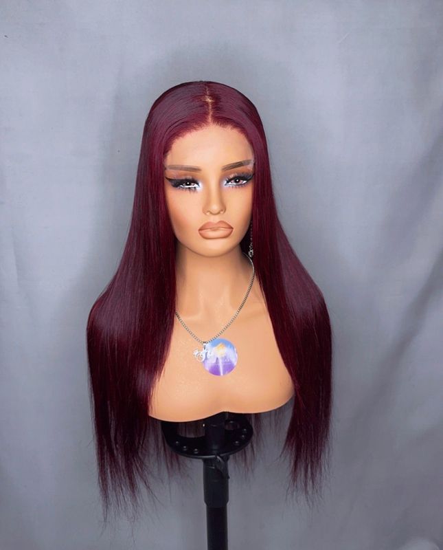 Glueless Layered dark Cherry straight human hair 6x6 transparent lace wig 250% plucked hairline, Glueless Layered dark Cherry straight human hair 6x6 transparent lace wig 250% plucked hairline,
