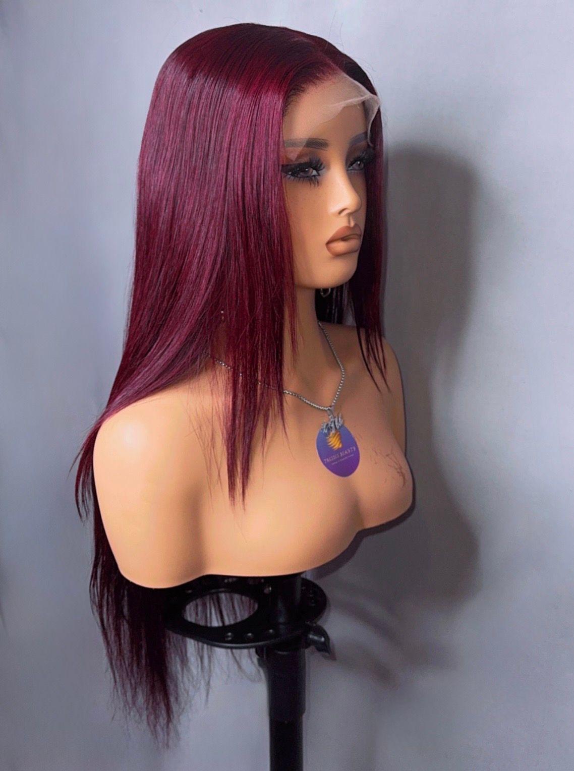 Glueless Layered dark Cherry straight human hair 6x6 transparent lace wig 250% plucked hairline,