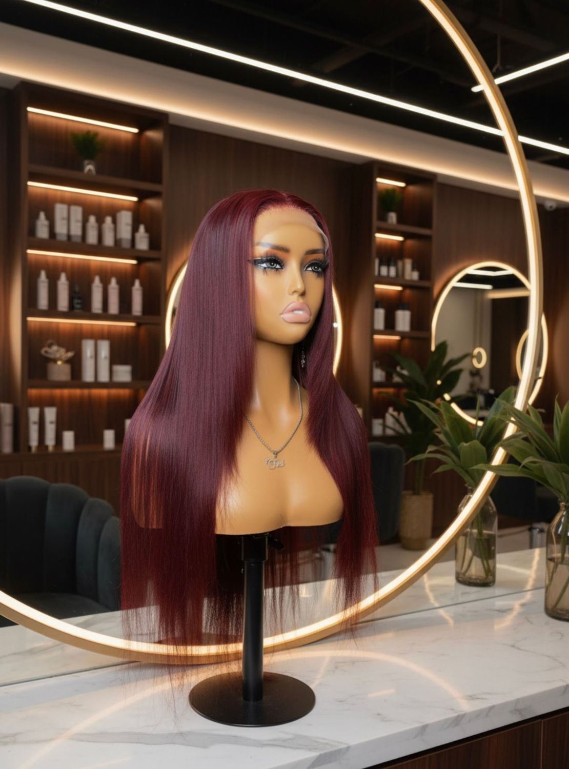 Glueless Layered dark Cherry  straight human hair 6x6 transparent lace wig 250% plucked hairline,