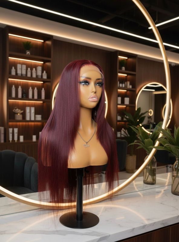 Glueless Layered dark Cherry straight human hair 6x6 transparent lace wig 250% plucked hairline, Glueless Layered dark Cherry straight human hair 6x6 transparent lace wig 250% plucked hairline,
