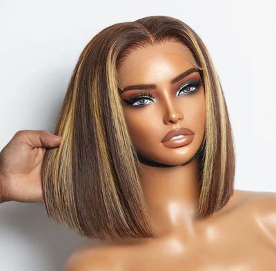 Highlight Bob 4/27 Virgin SDD Straight 5X5 HD lace Closure Wigs -BONE STRAIGHT  250%, 200%