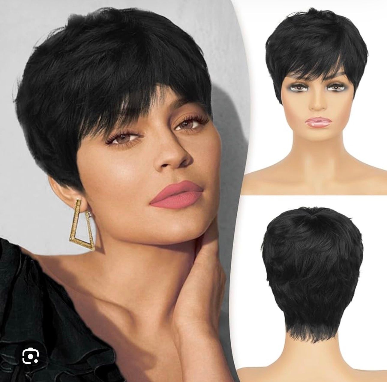 Short Pixie Cut Human Hair Bangs Wigs