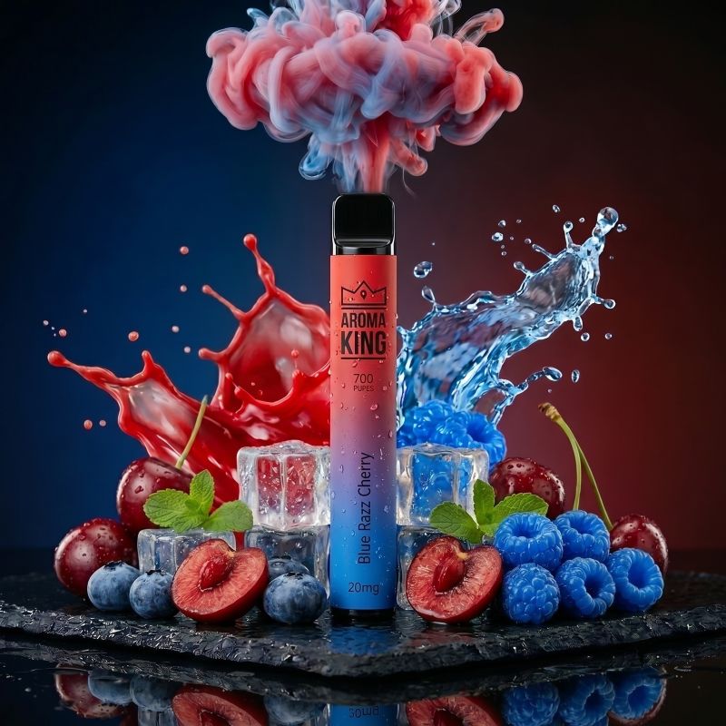 Aroma King Bar 700 Blue Razz Cherry Einweg E-Zigarette mit dem Geschmack von blauen Himbeeren, Kirschen und 20mg Nikotinsalz