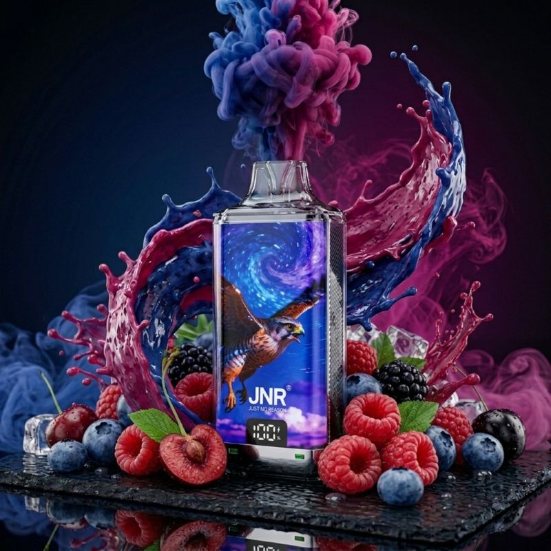 JNR Falcon Nexus Vape Blueberry Raspberry Cherry: säuerliche Himbeeren und saftige Kirschen zu einem ausgewogenen Beerenmix.